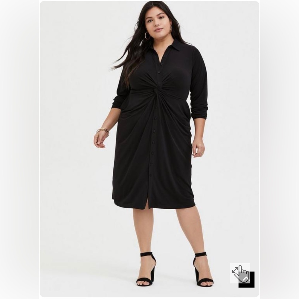 NWT Torrid Black Studio Knit Button Front Twist Shirt Dress Size 0/L/12